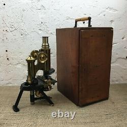 Antique J. Swift & Son London Brass Bacteriological Microscope & Roller Stage