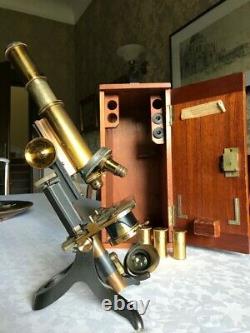 Antique J. Swift & Son Ltd Brass Microscope with Roller-stage, circa 1900, Cased