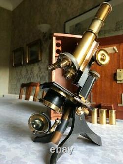 Antique J. Swift & Son Ltd Brass Microscope with Roller-stage, circa 1900, Cased