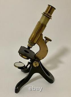 Antique Lacquered Brass Compound Microscope by Henry Crouch in Box with Lenses