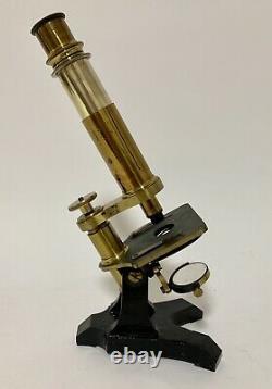 Antique Lacquered Brass Compound Student Microscope in Box with Lenses