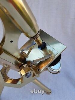 Antique Lacquered Brass Microscope By Swift Good Working Order