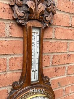 Antique Large Edwardian Quality Carved Oak Aneroid Barometer Superb