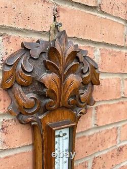 Antique Large Edwardian Quality Carved Oak Aneroid Barometer Superb