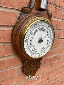 Antique Large Edwardian Quality Carved Oak Aneroid Barometer Superb