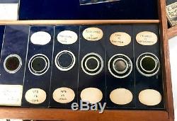 Antique Large Mahogany Microscope Slide Collectors Cabinet / Box With 350 Slides