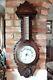 Antique Large Rare Aneroid Barometer with Thermometer in Carved Solid Oak Case