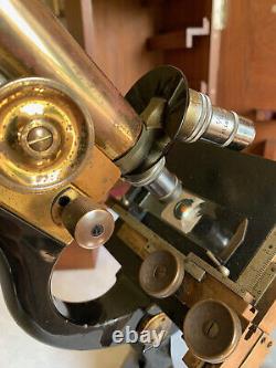 Antique Leitz Brass Microscope with Mechanical Over-stage circa 1919, Cased