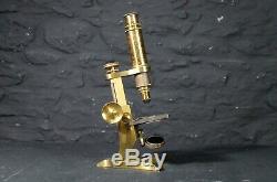 Antique M. Pillischer Brass Field Microscope in Wooden Case Scientific Science