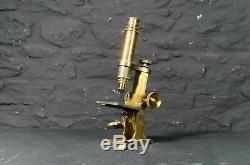 Antique M. Pillischer Brass Field Microscope in Wooden Case Scientific Science