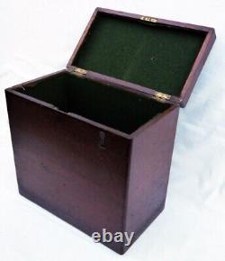 Antique Mahogany Scientific Instrument Case Box Hinged Lid Brass Stop Handle