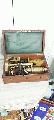 Antique Medical Philip Harris wood stand with human skull microscope Nachet fils