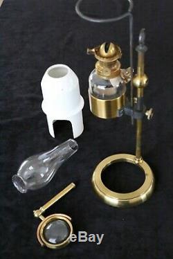 Antique Microscope Oil Lamp, Brass, With Bulls Eye. Inc Case