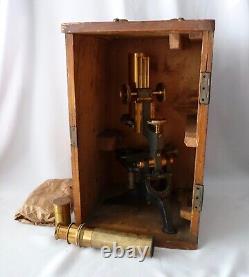 Antique Microscope Watson and Sons with Lenses and Slides, in Case