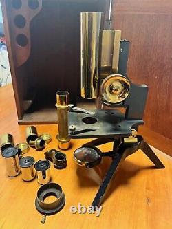 Antique Microscope prob. Watson C1906 with unique adjustment. Mahogany case