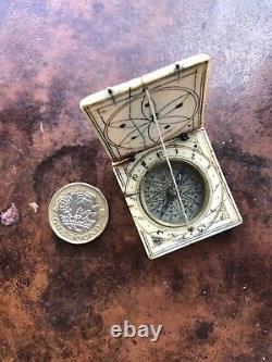 Antique Museum Quality 17th Century Diptych Dial Miniature Pocket sundial Rare