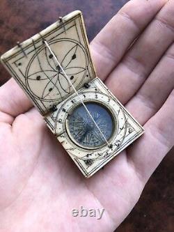 Antique Museum Quality 17th Century Diptych Dial Miniature Pocket sundial Rare