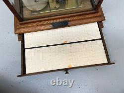 Antique Oak Cased Barograph With Silver Plaque Presented 1922 Gladstone Dock