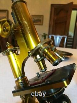 Antique R & J Beck Brass Microscope Fine Condition circa 1920s, Cased