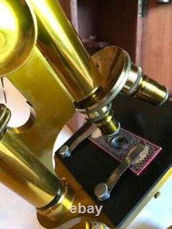 Antique R & J Beck Brass Microscope Fine Condition circa 1920s, Cased