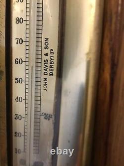 Antique Rare Oak Mercury Mining Stick Barometer By John Davis Of Derby