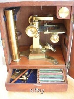 Antique Ross Pattern Bar Limbed Microscope. With Slides