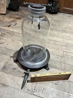 Antique Scientific Vacuum Bell Jar /Base Electric Early Experiment 1890s Science
