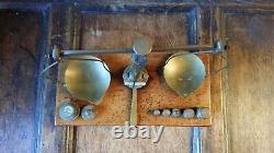 Antique Set Brass Apothecary Pan Balance Scales Storage Drawer And Weights