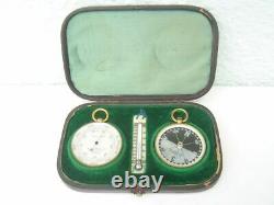 Antique Signed Travelling Barometer Compass Thermometer Compendium