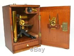 Antique'Society of the Arts' microscope, lacquered brass, case, accessories