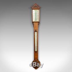 Antique Stick Barometer, Davis Leeds, English, Oak, Scientific Instrument c. 1830