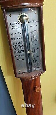 Antique Style Bow Front Wall Hanging Stick Barometer
