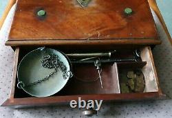 Antique Travelling Brass Apothecary Chemist Scales & Weights in Draw Box