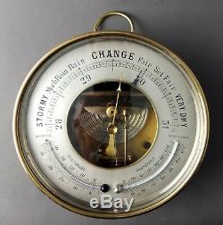 Antique Victorian Brass Aneroid Barometer 7 Silver Dial