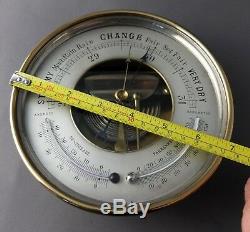 Antique Victorian Brass Aneroid Barometer 7 Silver Dial