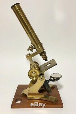Antique Victorian Brass Bar Limb Microscope J. H. Steward London Box & Accessories