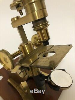 Antique Victorian Brass Bar Limb Microscope J. H. Steward London Box & Accessories