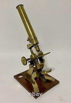 Antique Victorian Brass Bar Limb Microscope in Box with Lenses & Accessories