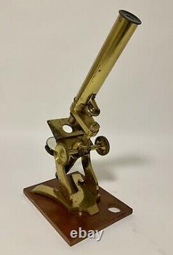 Antique Victorian Brass Bar Limb Microscope in Box with Lenses & Accessories