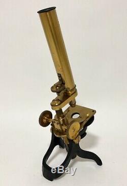 Antique Victorian Brass Bar Limb Microscope with Lenses in Original Box