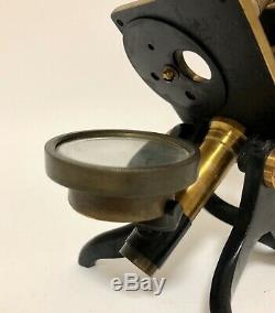 Antique Victorian Brass Bar Limb Microscope with Lenses in Original Box