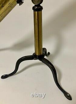 Antique Victorian Brass Library Telescope on Tripod by E G Wood in Box with Lens