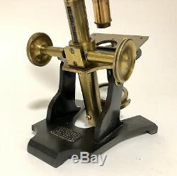 Antique Victorian Brass Microscope & Lenses Prize R. Field & Son Student School