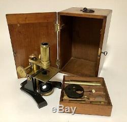 Antique Victorian Brass Microscope & Lenses Prize R. Field & Son Student School