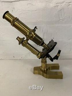 Antique Victorian Brass Microscope with Lenses in Original Box