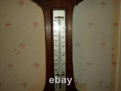 Antique Victorian Large Aneroid Barometer & Thermometer Oak Banjo Type C-1900s