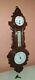 Antique Victorian Large Carved Oak Aneroid Banjo Barometer, Clock & Thermometer