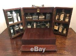 Antique Victorian Mahogany Apothecary Medicine Cabinet Box Bottles Scales Pestle