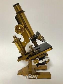 Antique Victorian R & J Beck Ltd Brass Continental Microscope with Lenses in Box