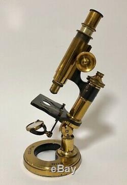 Antique Victorian Ross Eclipse Brass Microscope on Round Base with Lenses in Box